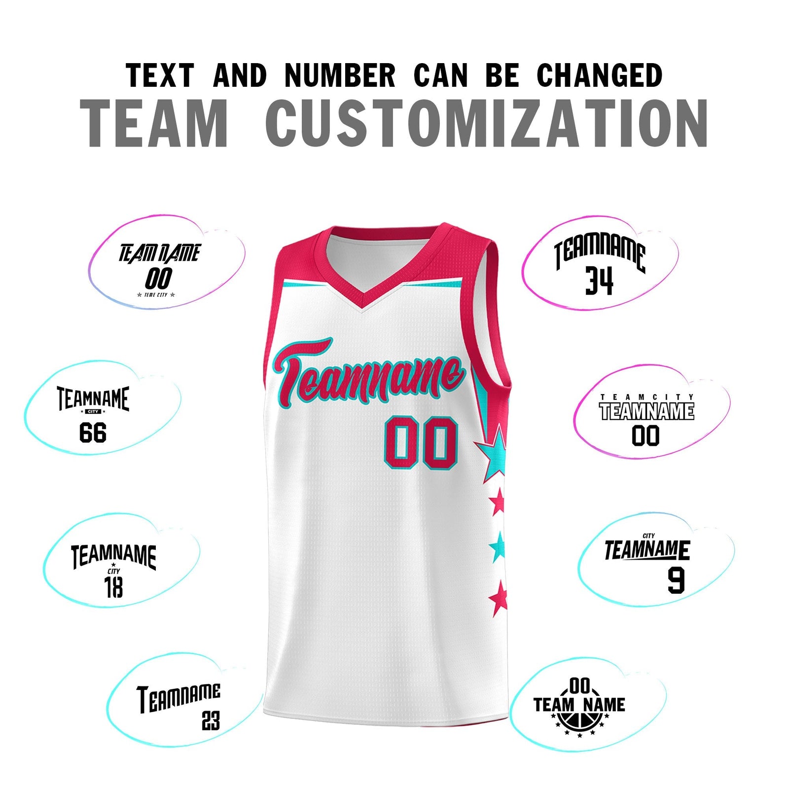 Custom Youth Basketball Uniform White Red Two Tone Side Star Color Block Team Jersey