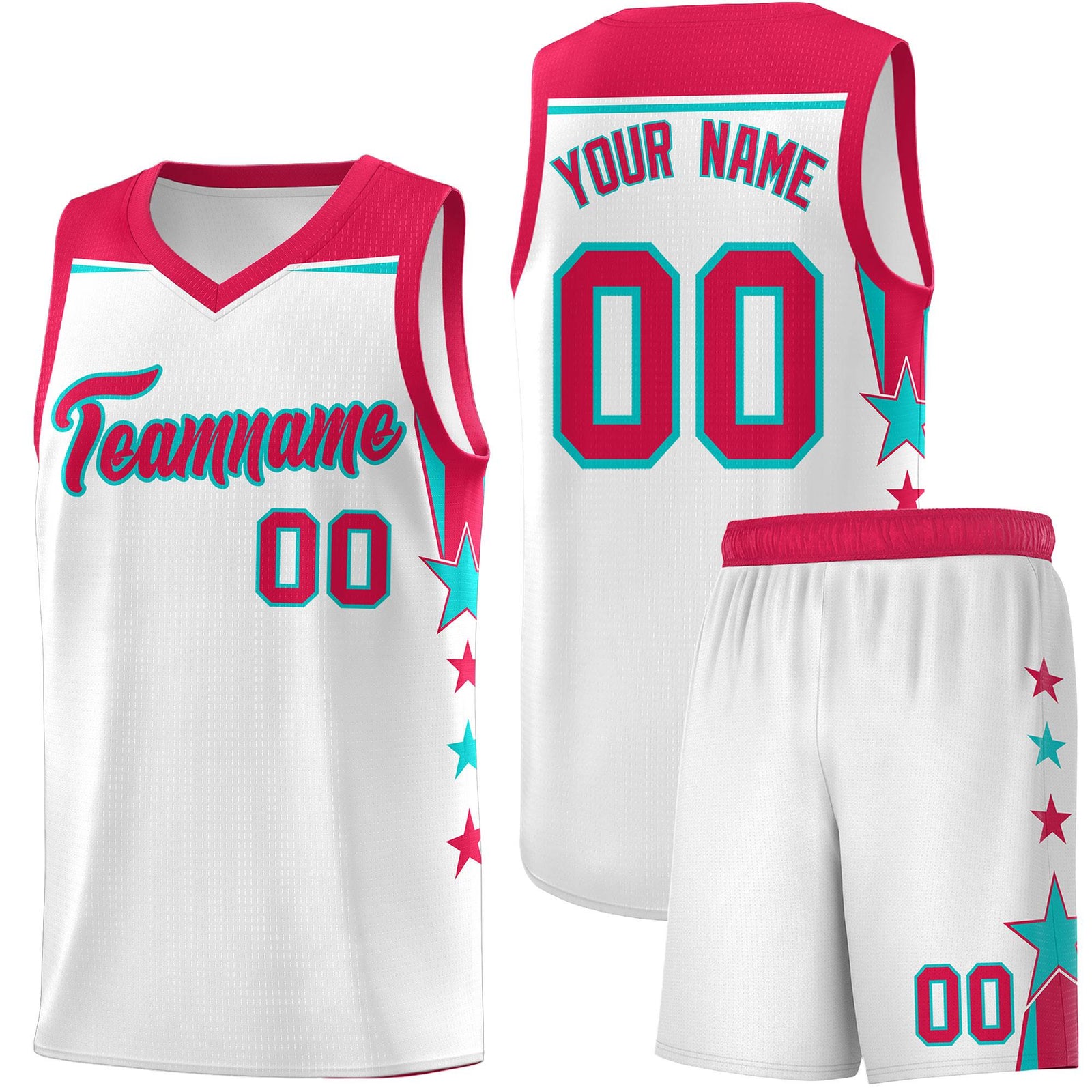 Custom Youth Basketball Uniform White Red Two Tone Side Star Color Block Team Jersey