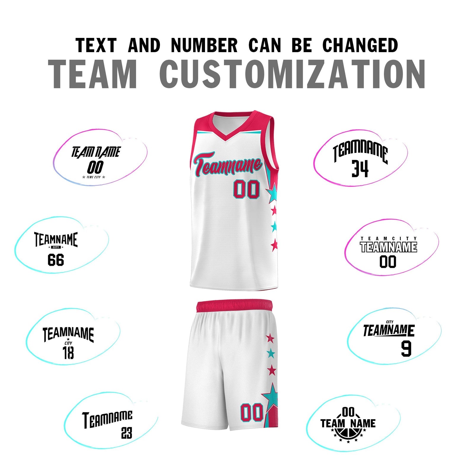 Custom Youth Basketball Uniform White Red Two Tone Side Star Color Block Team Jersey