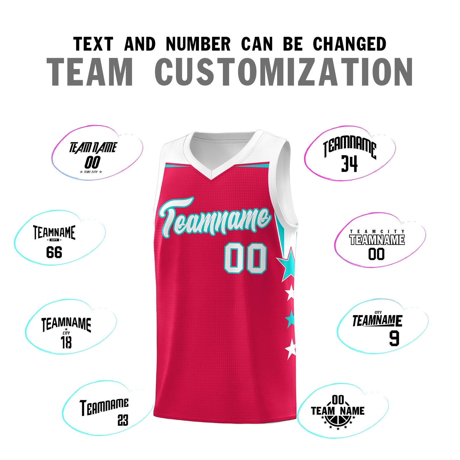 Custom Youth Basketball Uniform Red White Two Tone Side Star Add Name Number & Logo