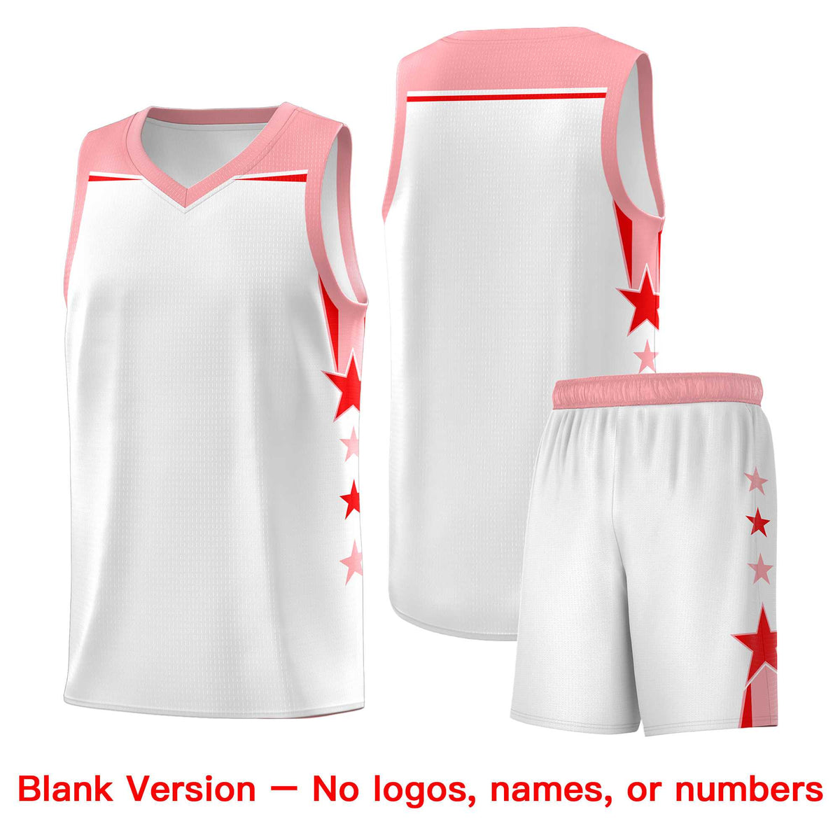 Custom Youth Basketball Uniform White Light Pink Two Tone Side Star Color Block Team Jersey