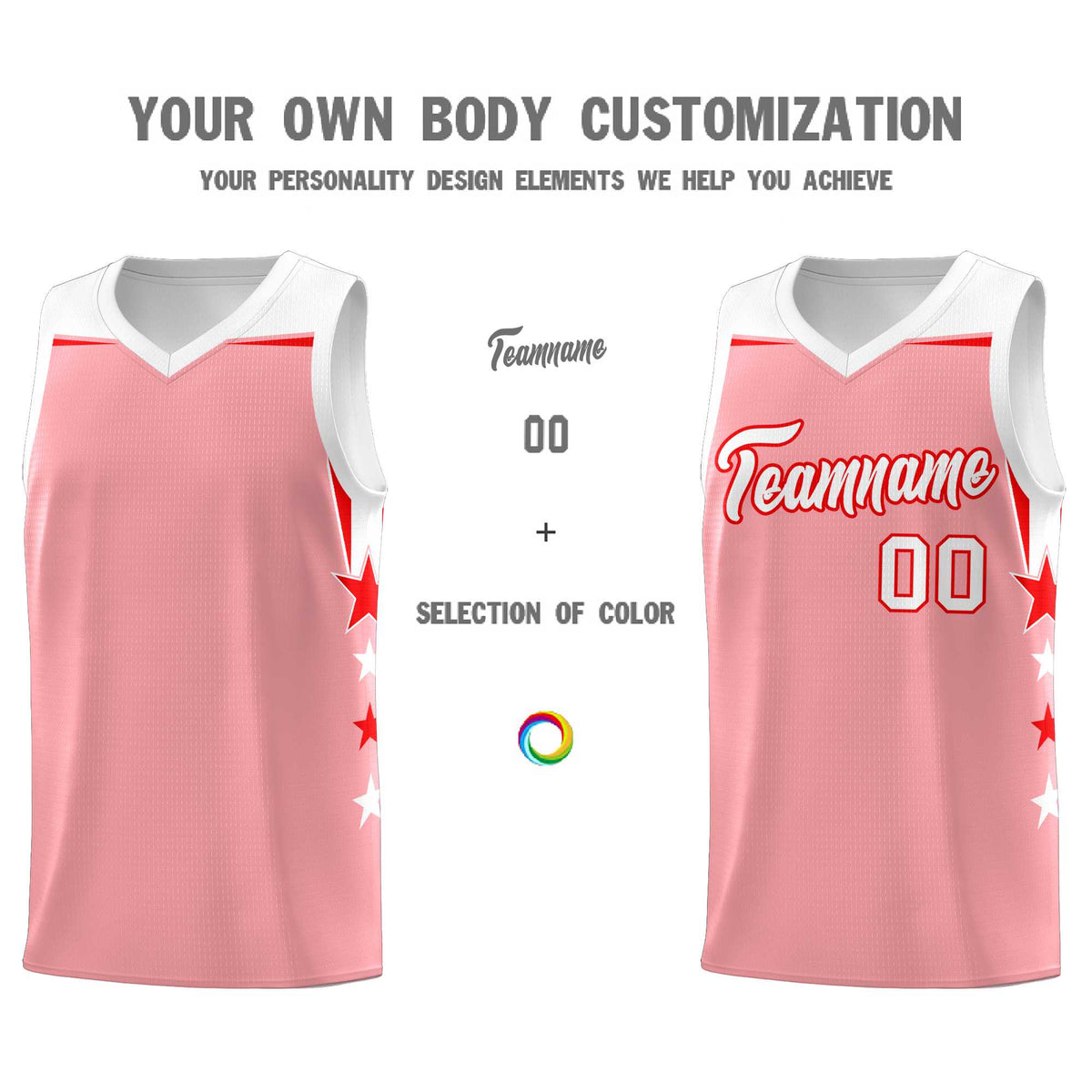 Custom Youth Basketball Uniform Light Pink White Two Tone Side Star Add Name Number &amp; Logo