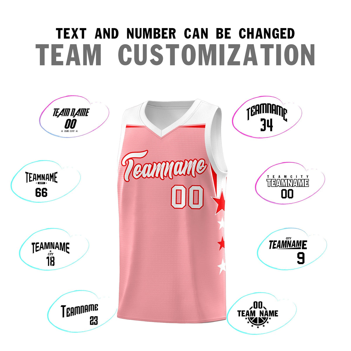 Custom Youth Basketball Uniform Light Pink White Two Tone Side Star Add Name Number &amp; Logo