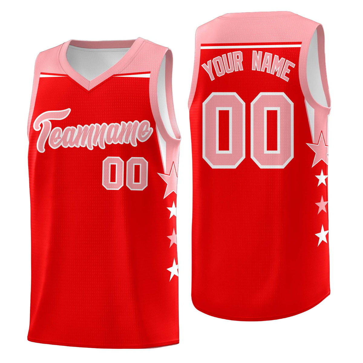 Custom Youth Basketball Uniform Light Red Light Pink Two Tone Side Star Personalized Team Jersey