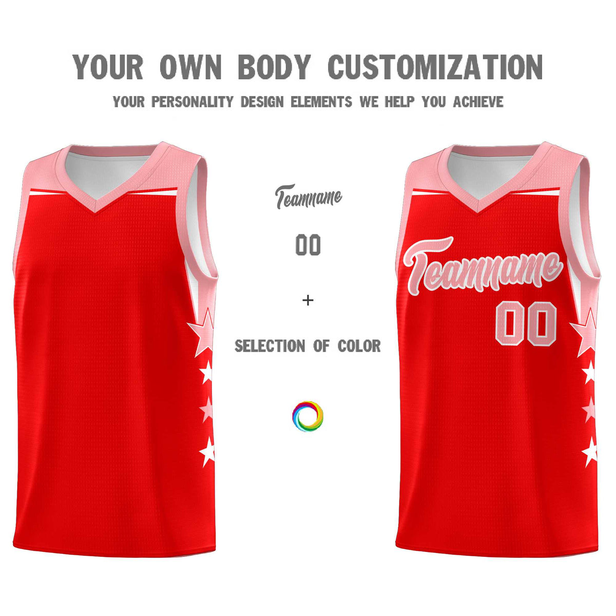 Custom Youth Basketball Uniform Light Red Light Pink Two Tone Side Star Personalized Team Jersey