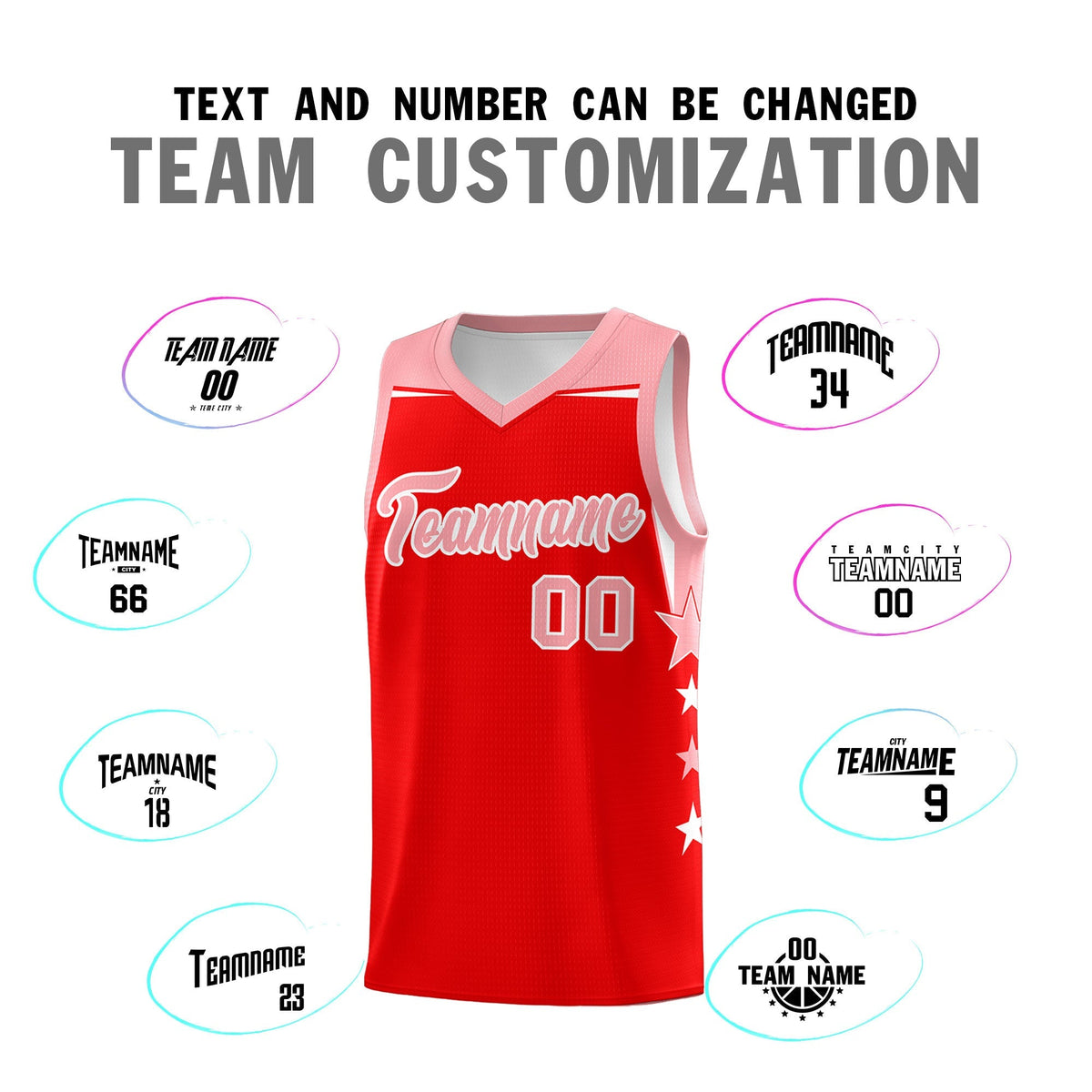 Custom Youth Basketball Uniform Light Red Light Pink Two Tone Side Star Personalized Team Jersey