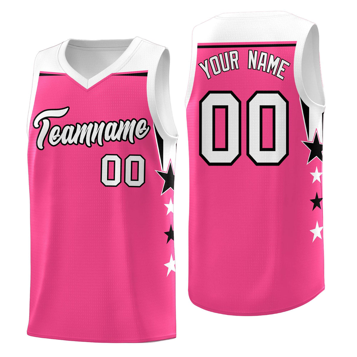 Custom Youth Basketball Uniform Pink White Two Tone Side Star Add Name Number &amp; Logo