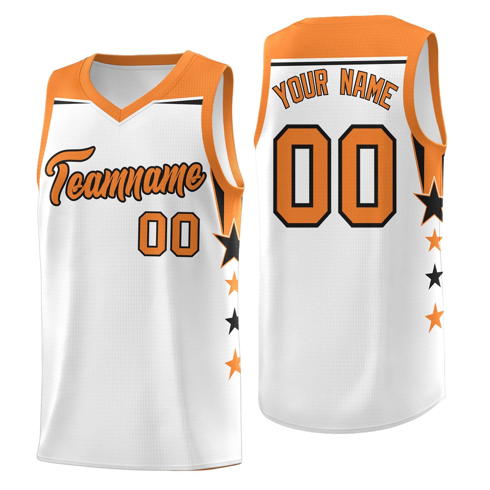 Custom Youth Basketball Uniform White Gold Orange Two Tone Side Star Color Block Team Jersey