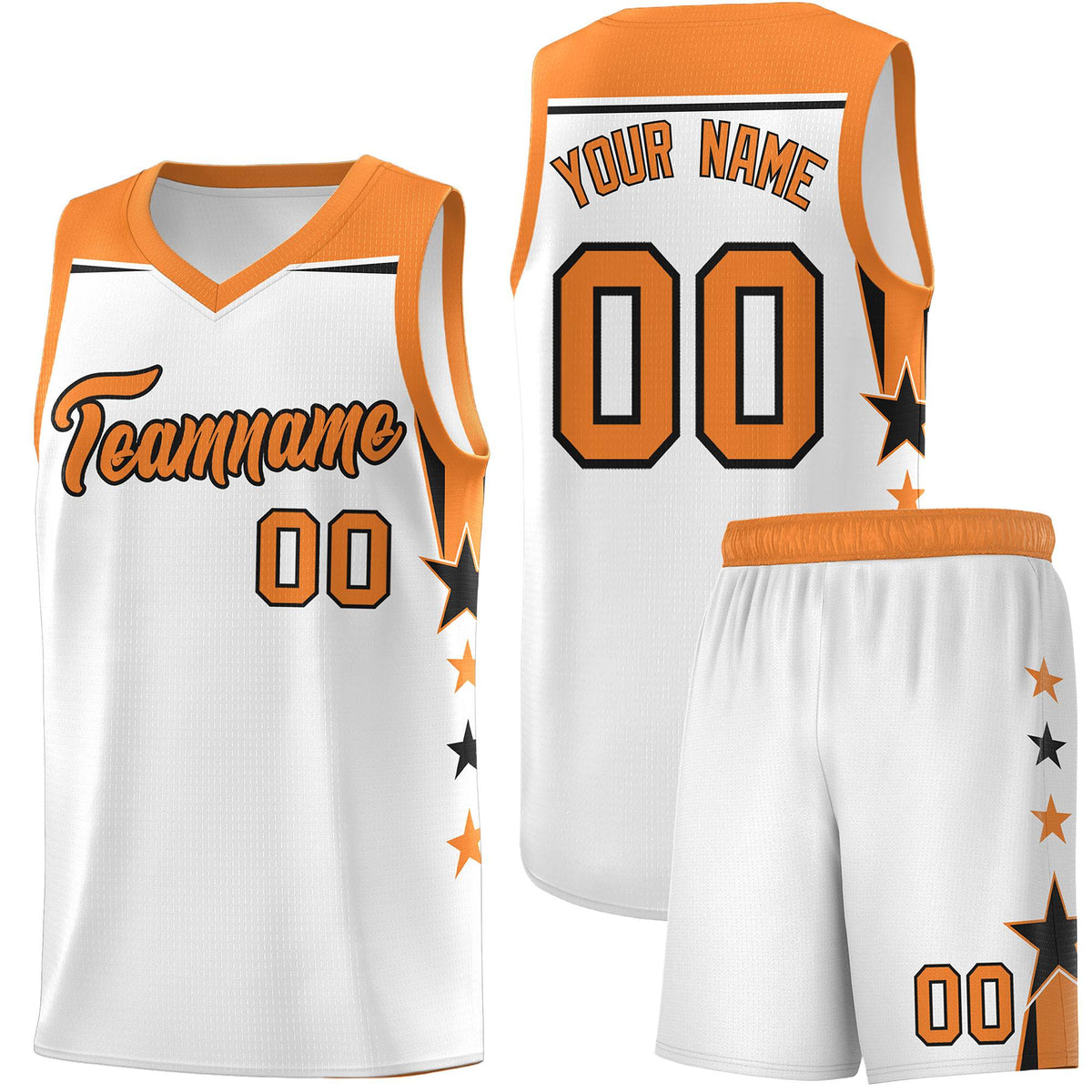 Custom Youth Basketball Uniform White Gold Orange Two Tone Side Star Color Block Team Jersey
