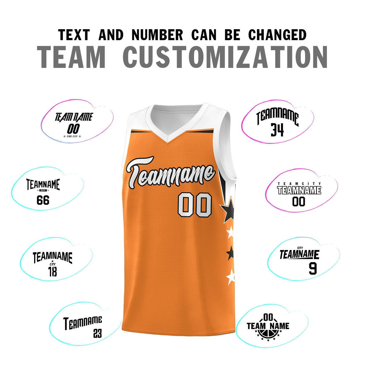 Custom Youth Basketball Uniform Gold Orange White Two Tone Side Star Add Name Number &amp; Logo