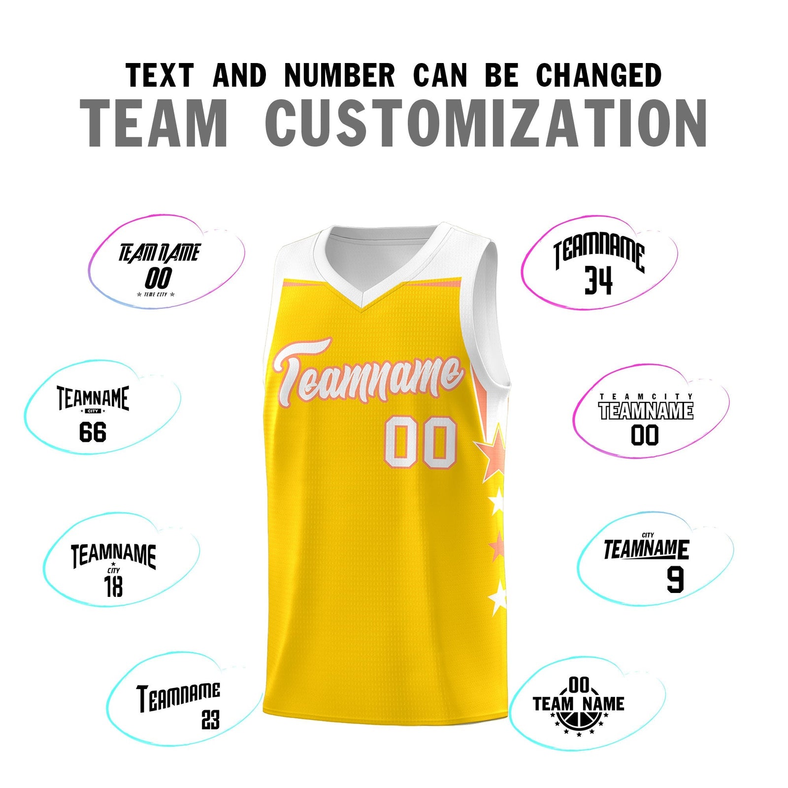 Custom Youth Basketball Uniform Gold White Two Tone Side Star Color Block Team Jersey