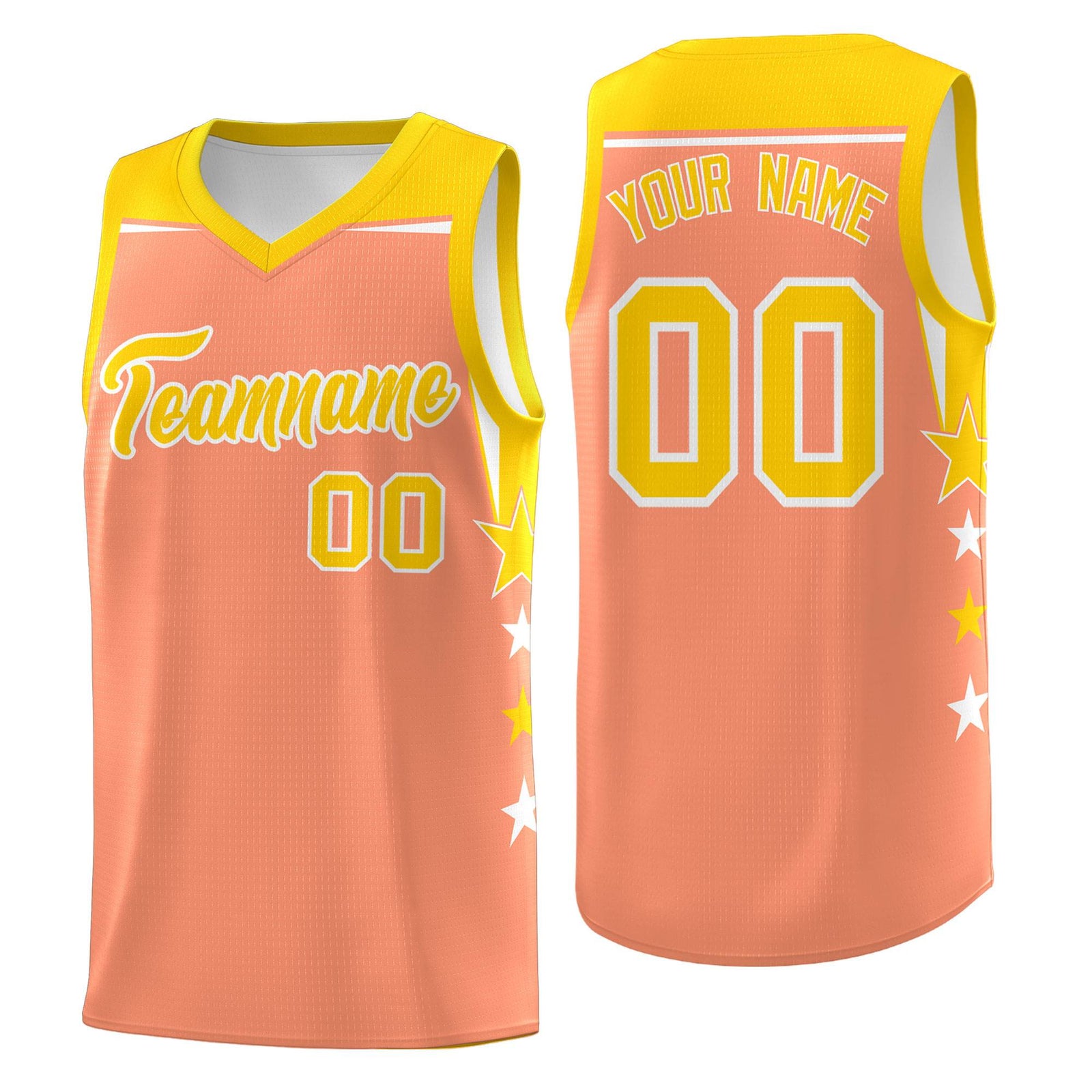 Custom Youth Basketball Uniform Light Orange Gold Two Tone Side Star Personalized Team Jersey