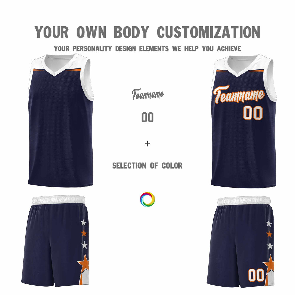 Custom Youth Basketball Uniform Navy White Two Tone Side Star Personalized Team Jersey