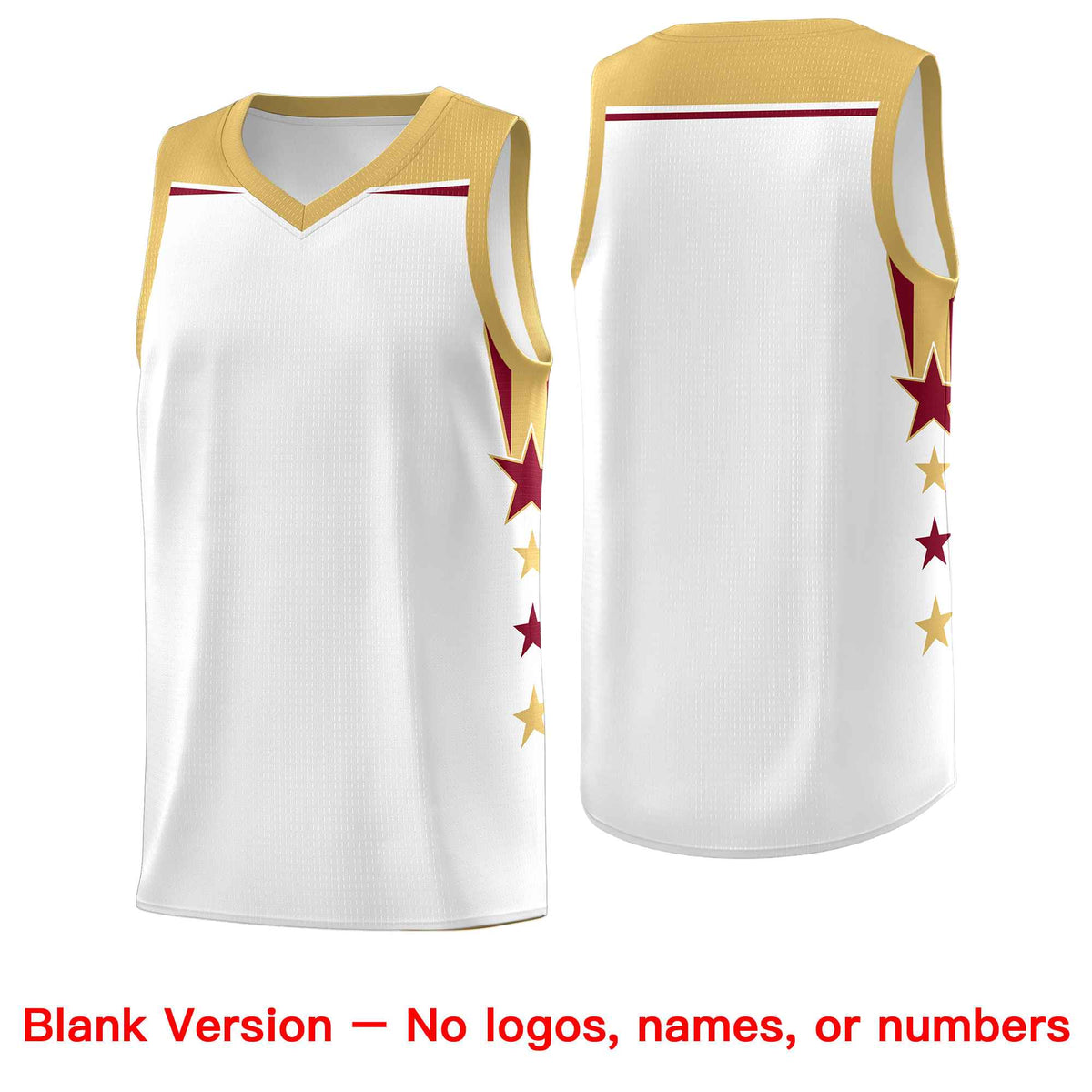 Custom Youth Basketball Uniform White Old Gold Two Tone Side Star Add Name Number &amp; Logo