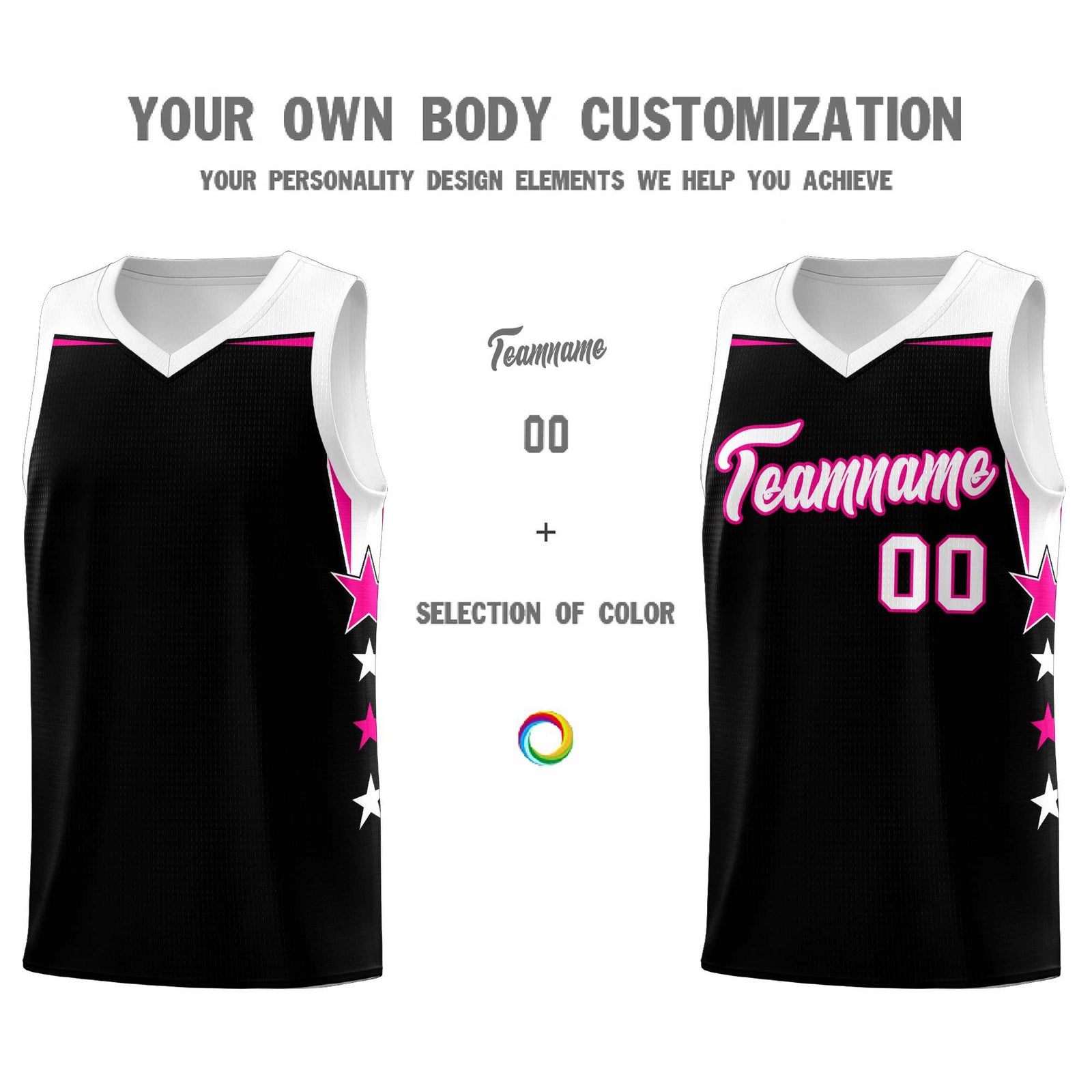 Custom Youth Basketball Uniform Black White Two Tone Side Star Personalized Team Jersey
