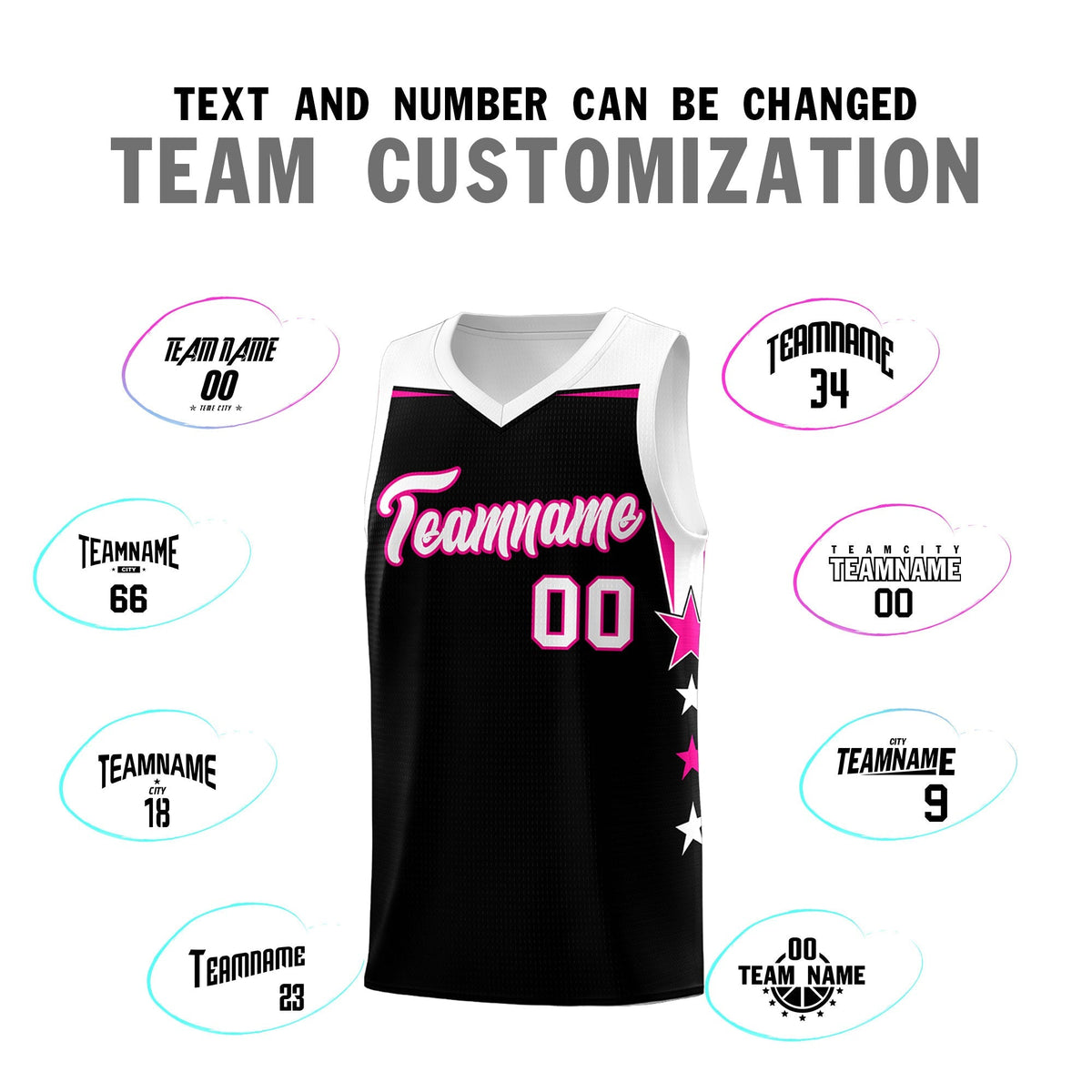 Custom Youth Basketball Uniform Black White Two Tone Side Star Personalized Team Jersey