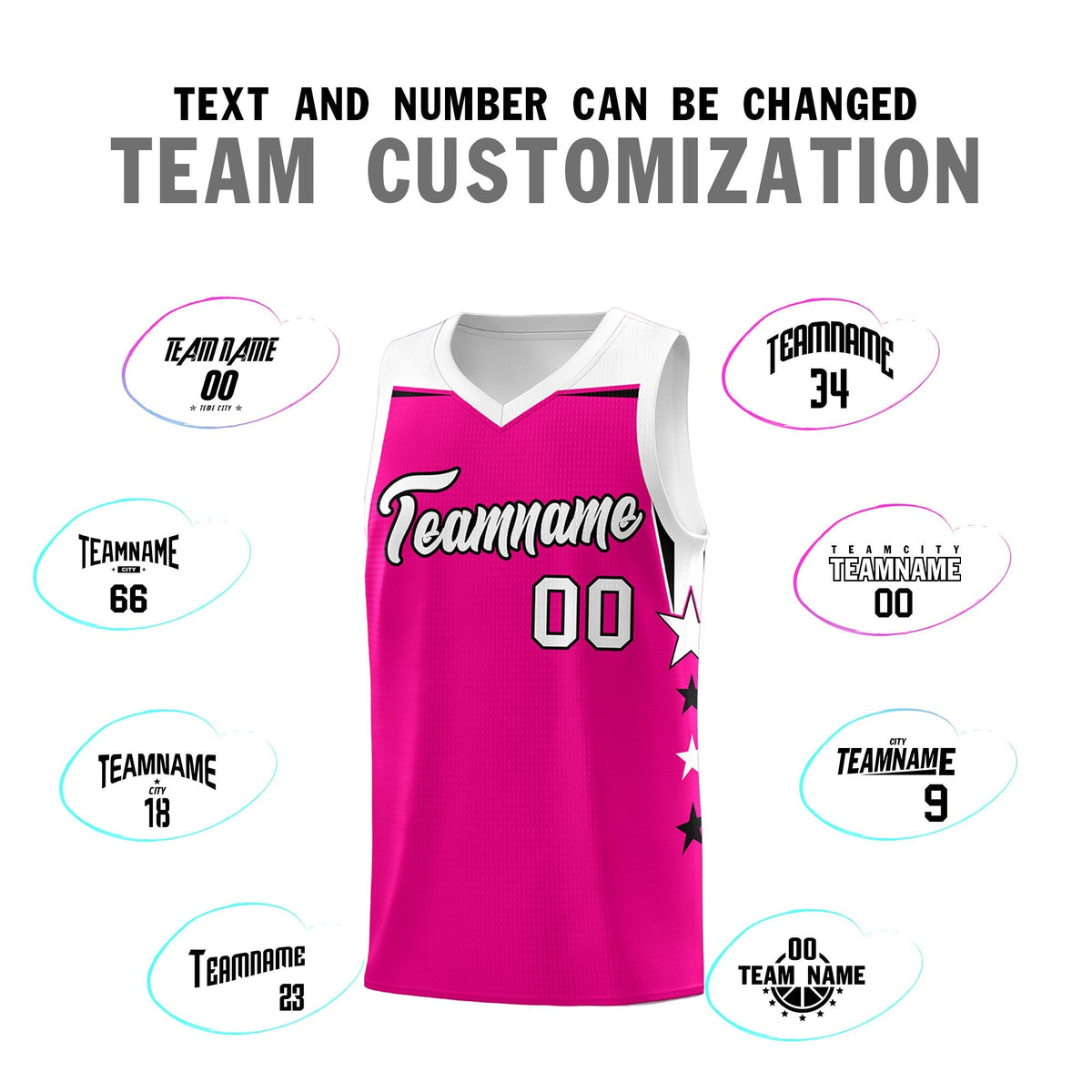 Custom Youth Basketball Uniform Pink White Two Tone Side Star Color Block Team Jersey