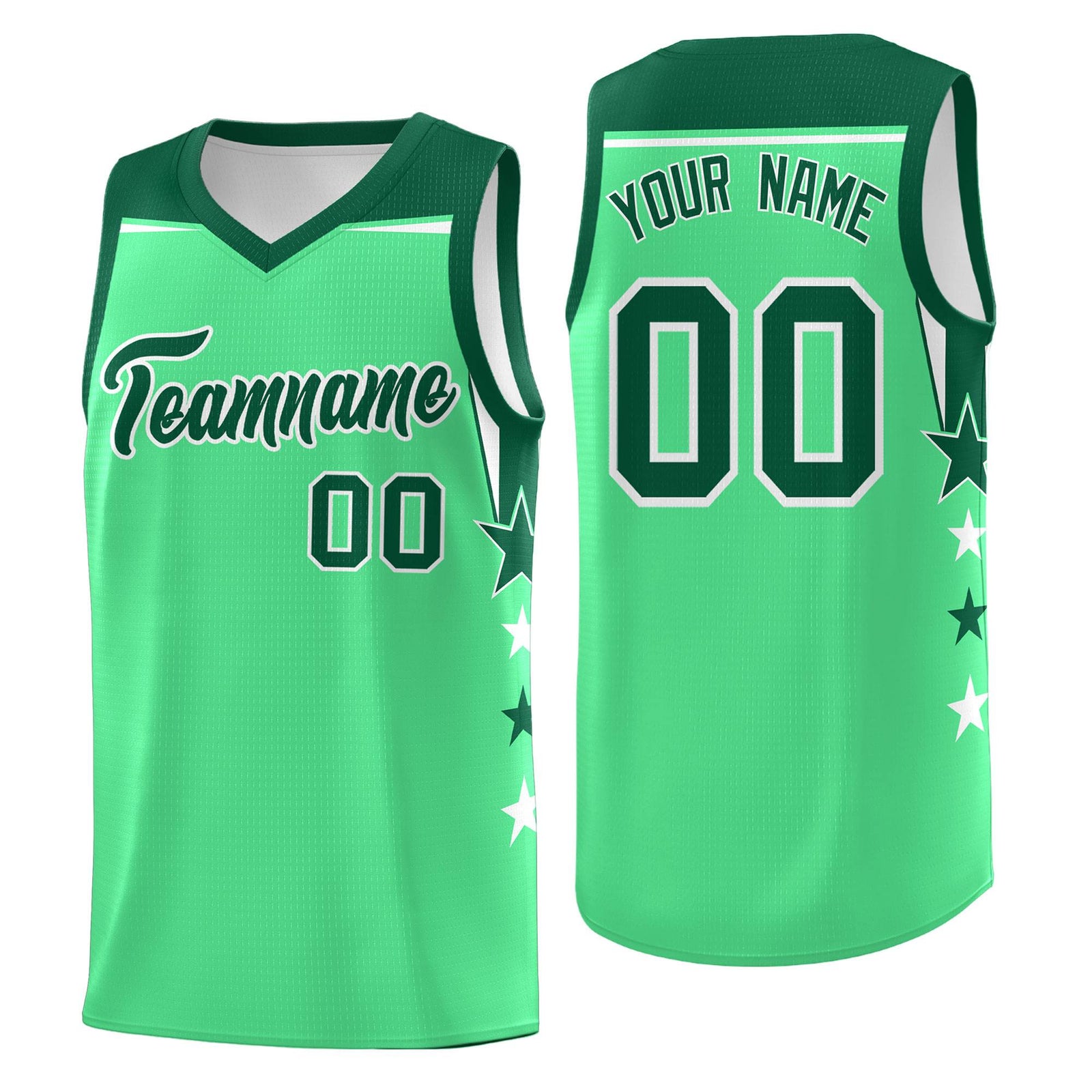 Custom Youth Basketball Uniform Green Kelly Green Two Tone Side Star Color Block Team Jersey