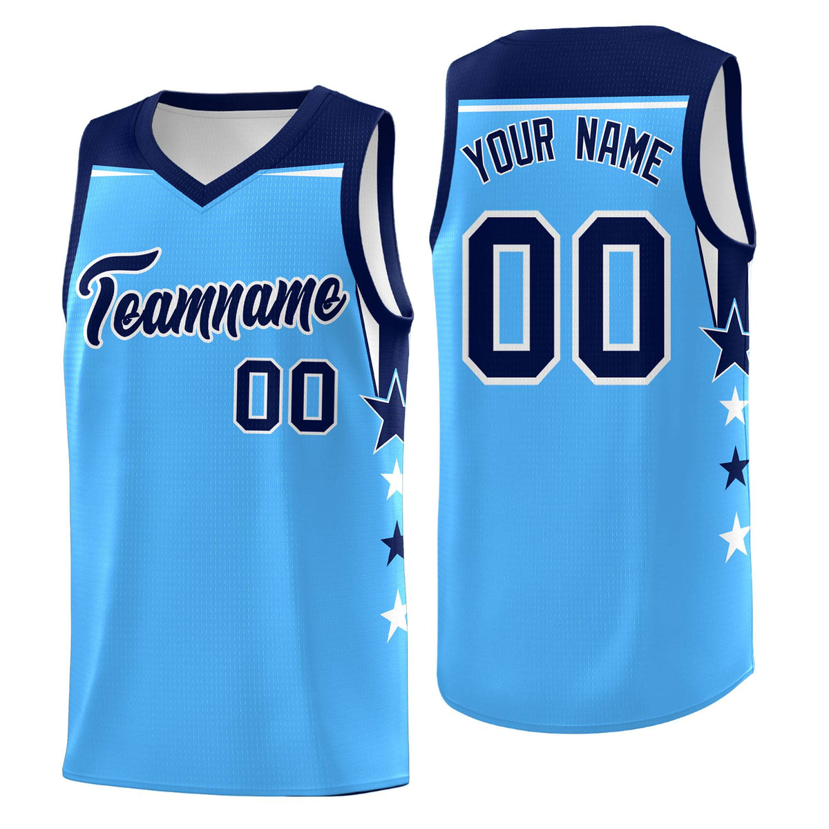 Custom Youth Basketball Uniform Powder Blue Navy Two Tone Side Star Color Block Team Jersey