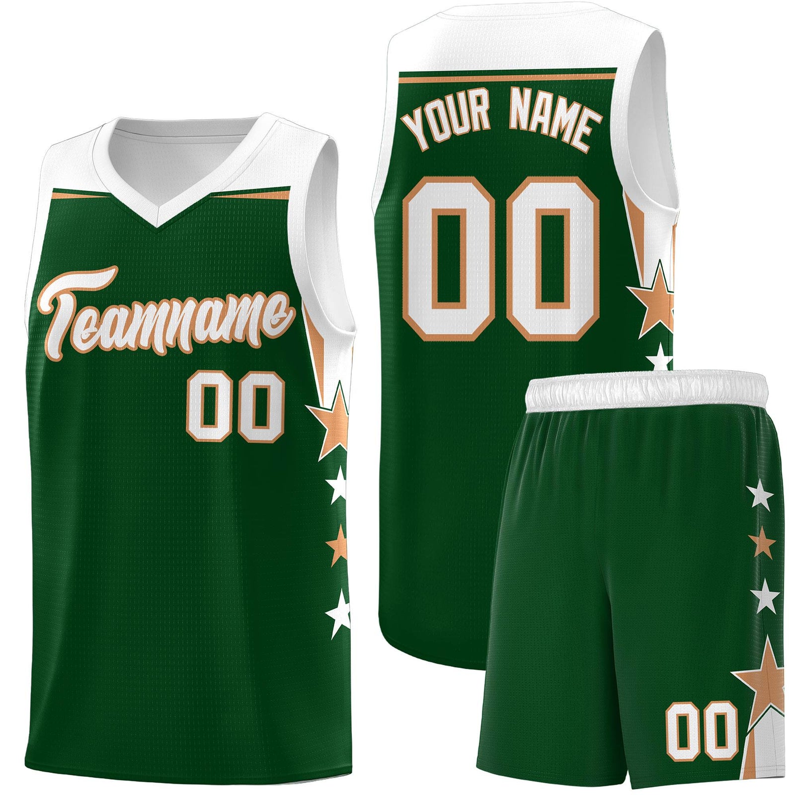 Custom Youth Basketball Uniform Green White Two Tone Side Star Personalized Team Jersey