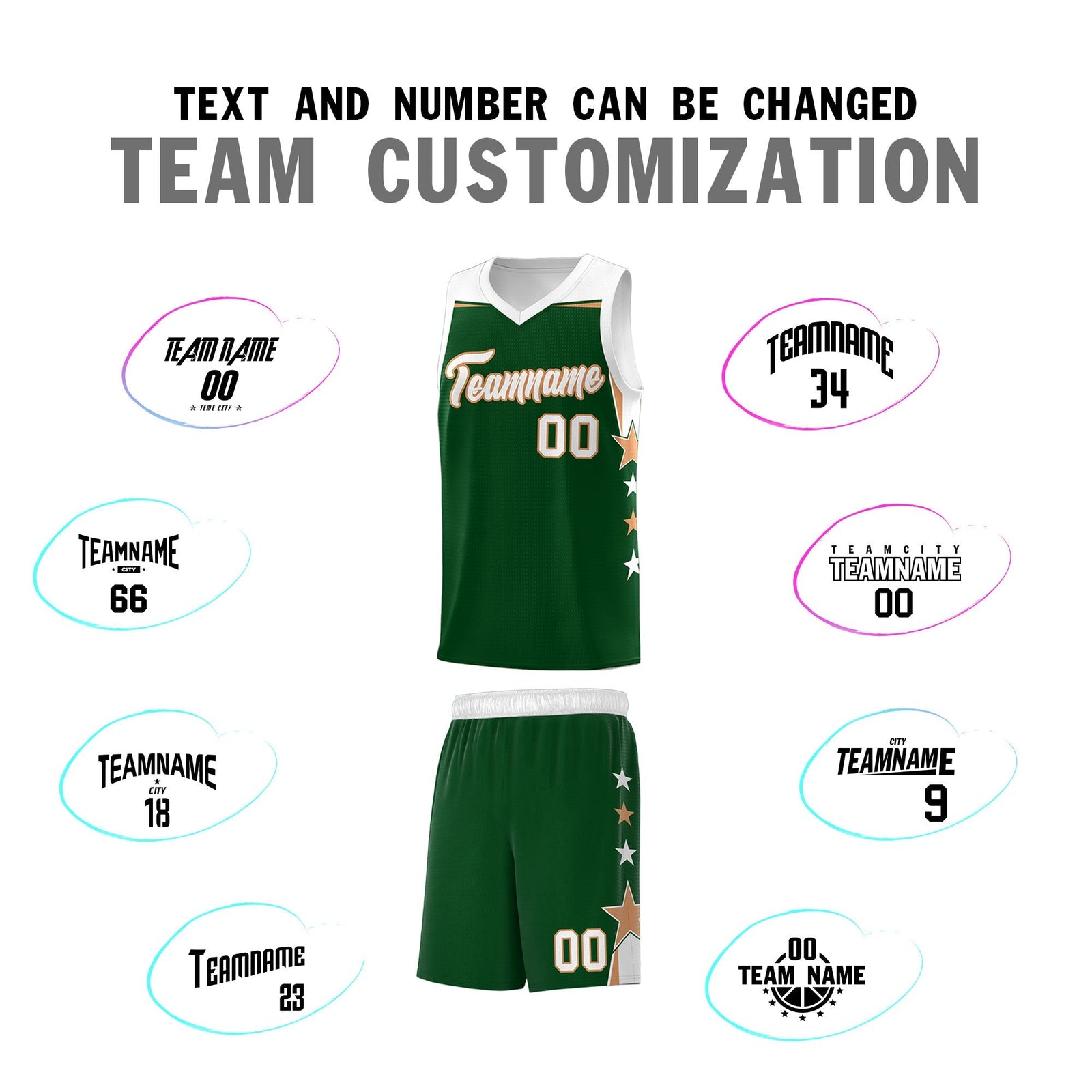 Custom Youth Basketball Uniform Green White Two Tone Side Star Personalized Team Jersey