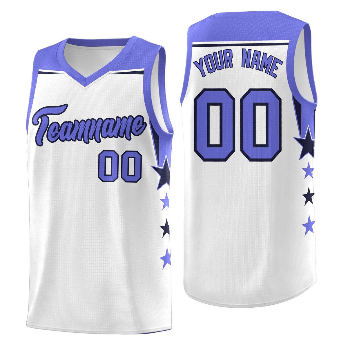 Custom Youth Basketball Uniform White Purple Two Tone Side Star Add Name Number & Logo