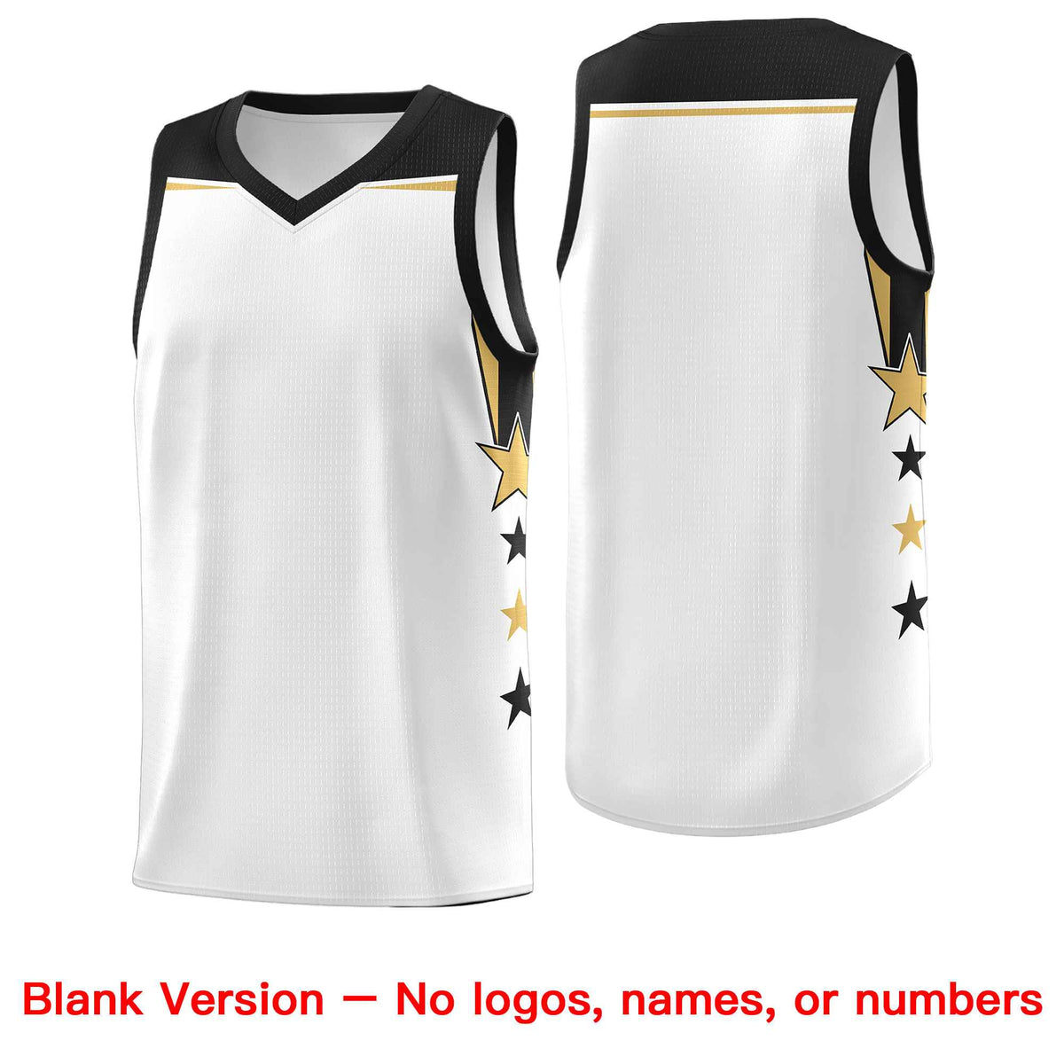 Custom Youth Basketball Uniform White Black Two Tone Side Star Add Name Number &amp; Logo
