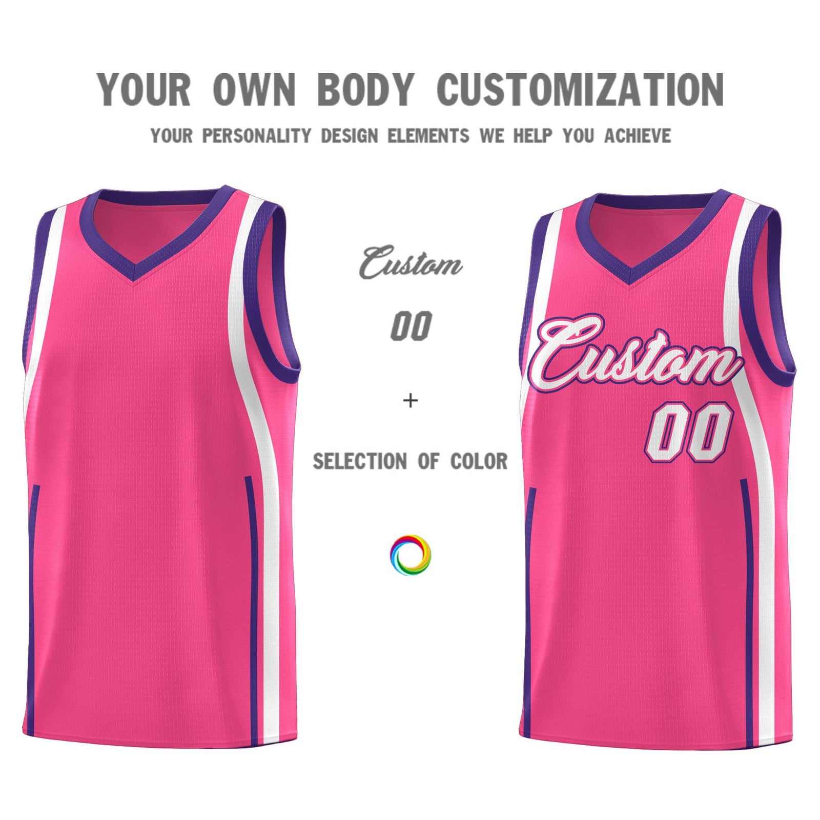 Custom Pink Purple-White Ribbon Pattern Basketball Kits