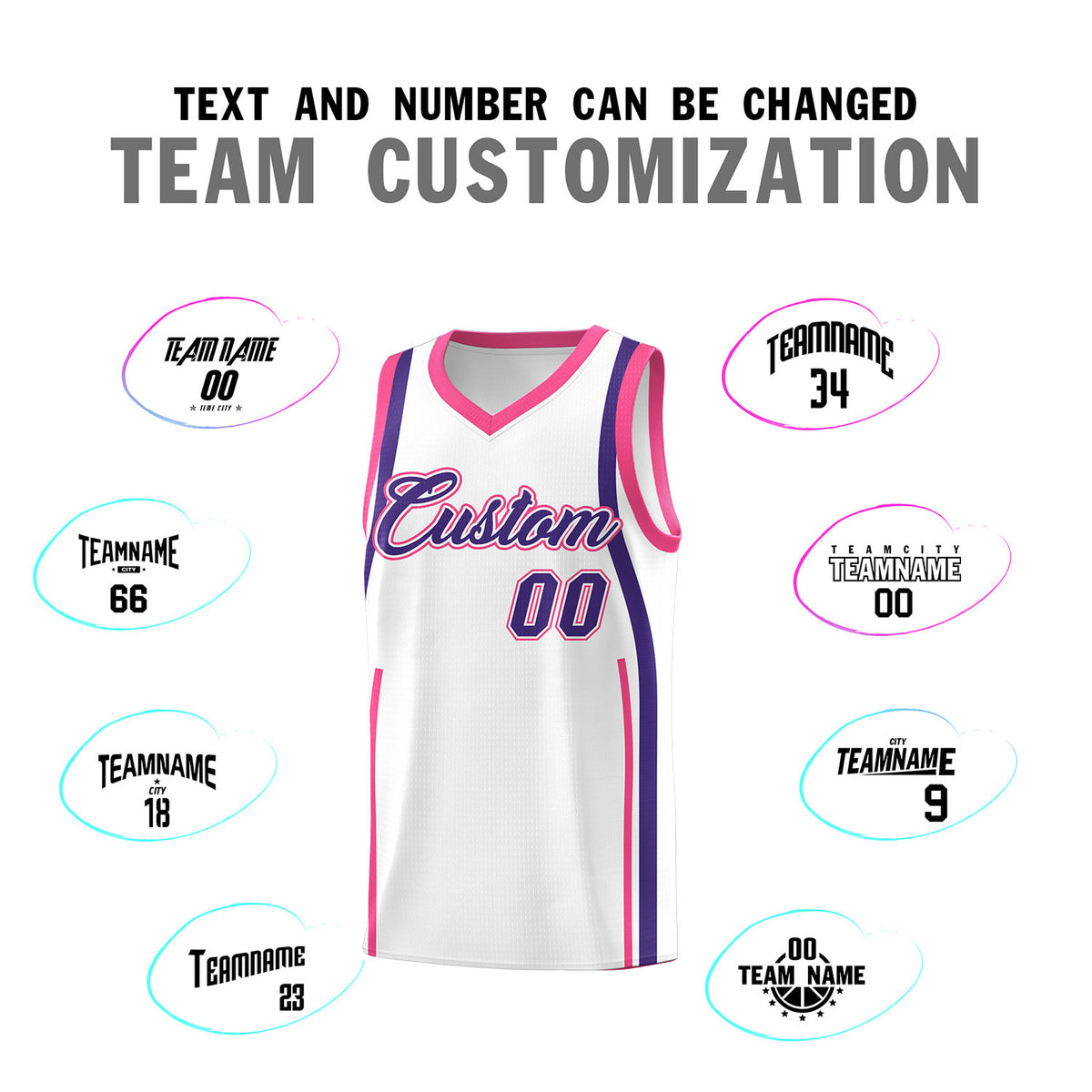 Custom White Pink-Purple Ribbon Pattern Basketball Kits