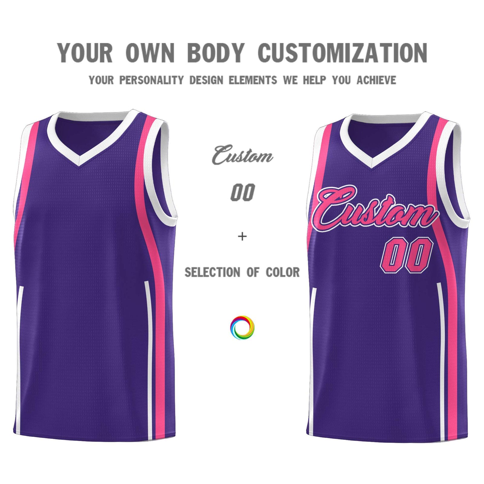 Custom Purple Pink-White Ribbon Pattern Basketball Kits