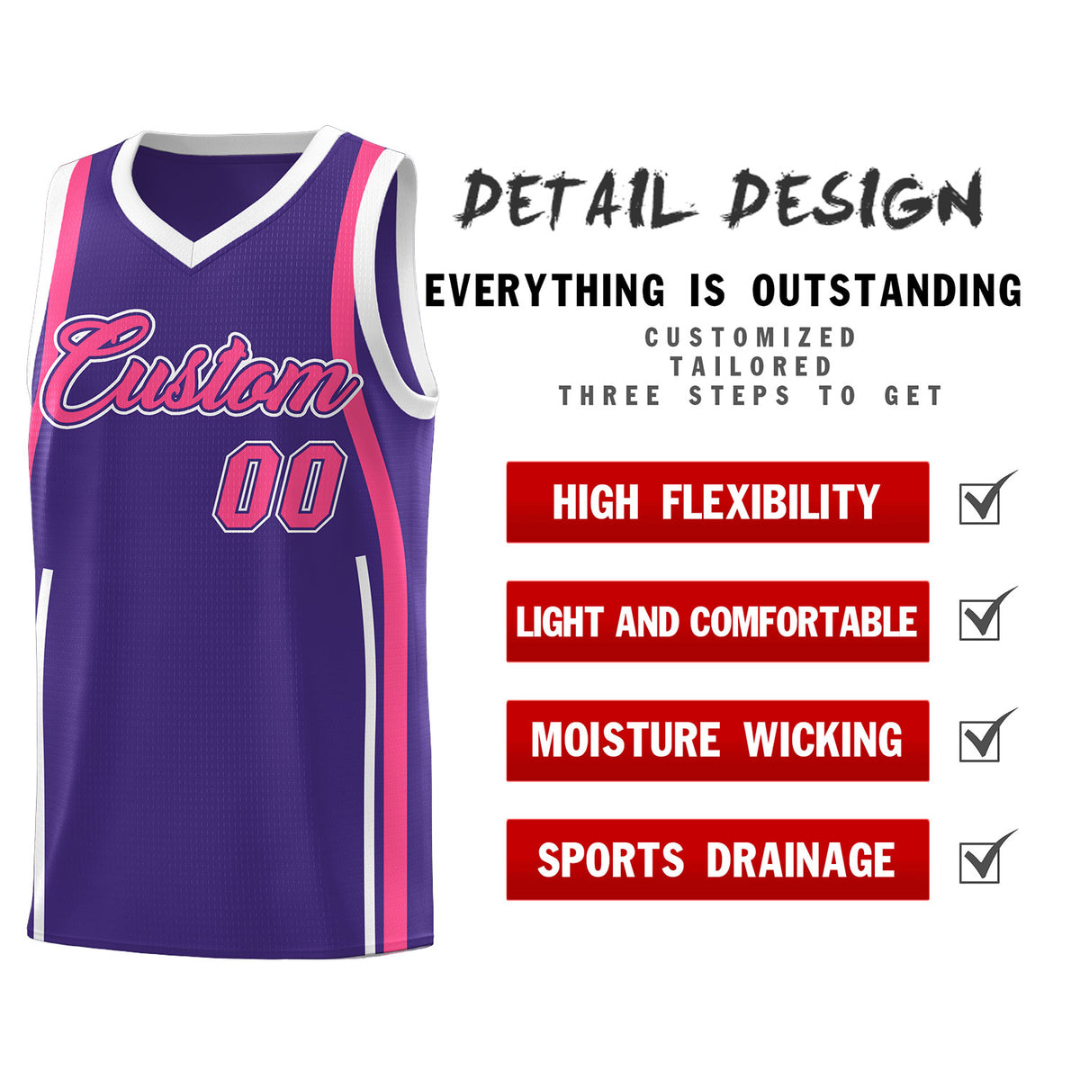 Custom Purple Pink-White Ribbon Pattern Basketball Kits