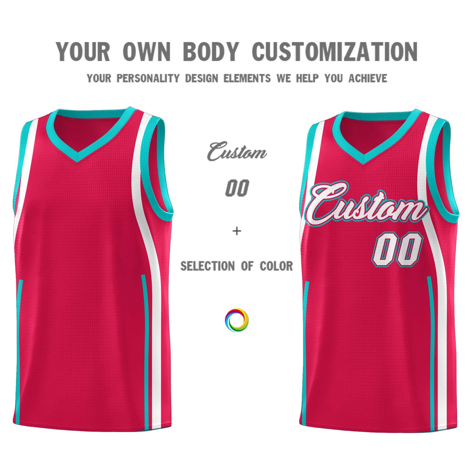 Custom Red Aqua-White Ribbon Pattern Basketball Kits