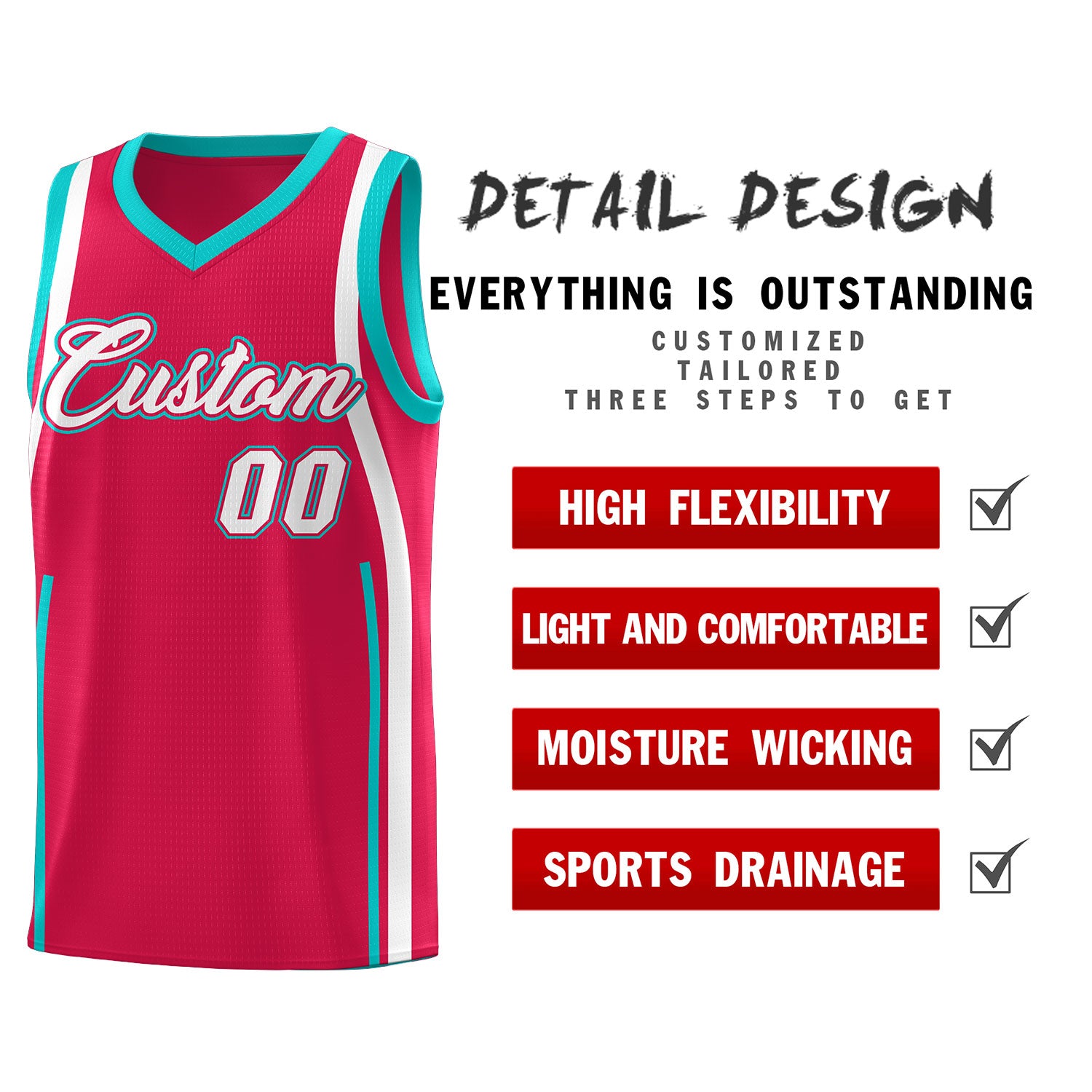 Custom Red Aqua-White Ribbon Pattern Basketball Kits