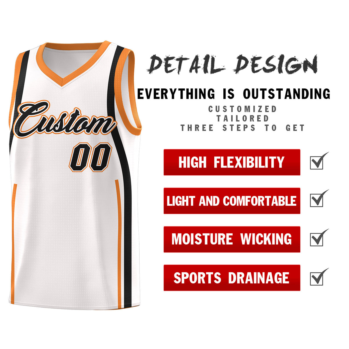 Custom White Gold Orange-Black Ribbon Pattern Basketball Kits