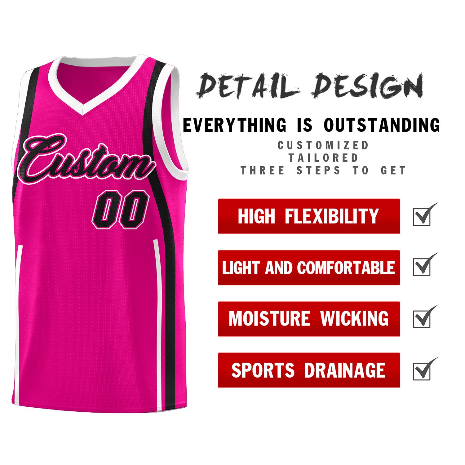 Custom Pink Black-White Ribbon Pattern Basketball Kits