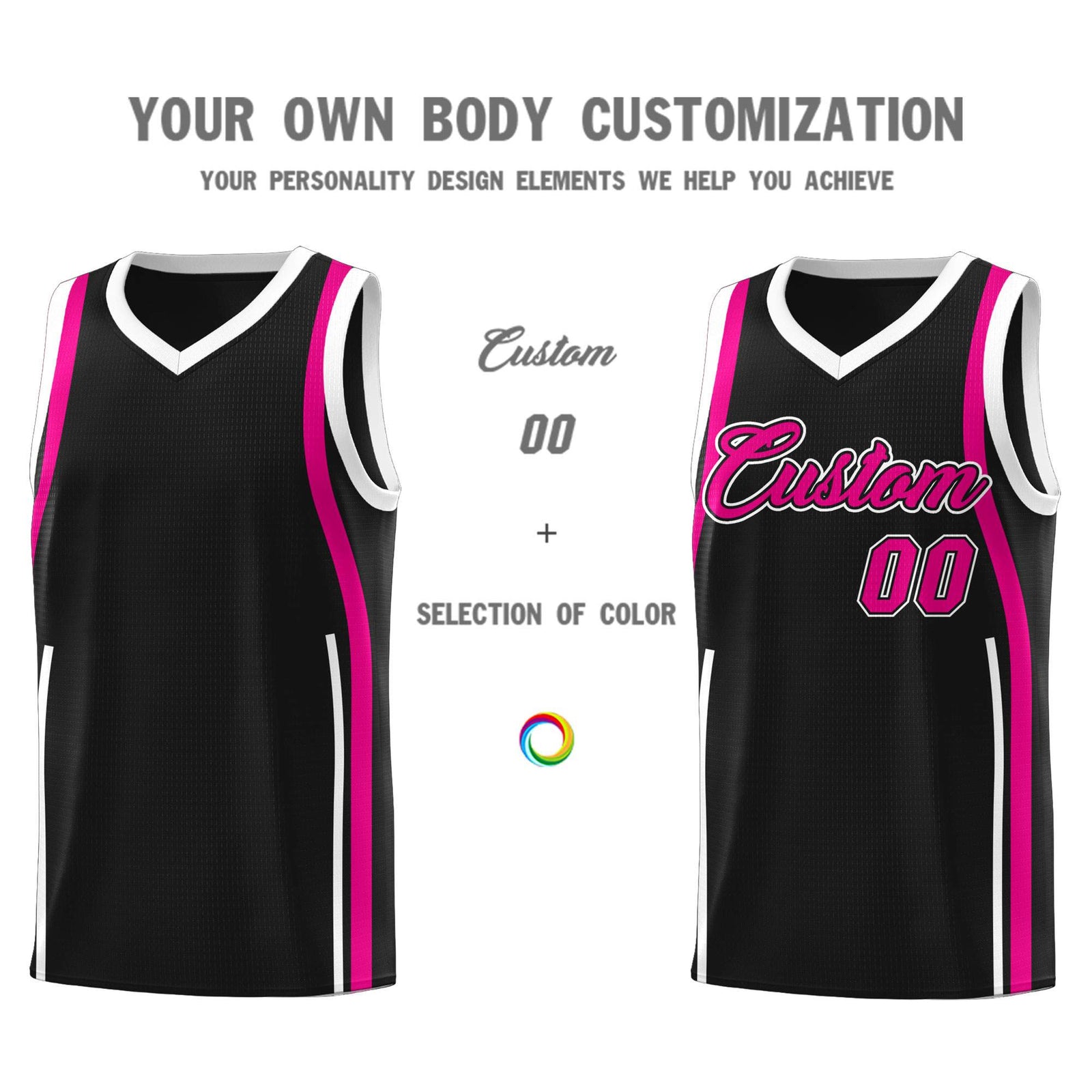 Custom Black Pink-White Ribbon Pattern Basketball Kits