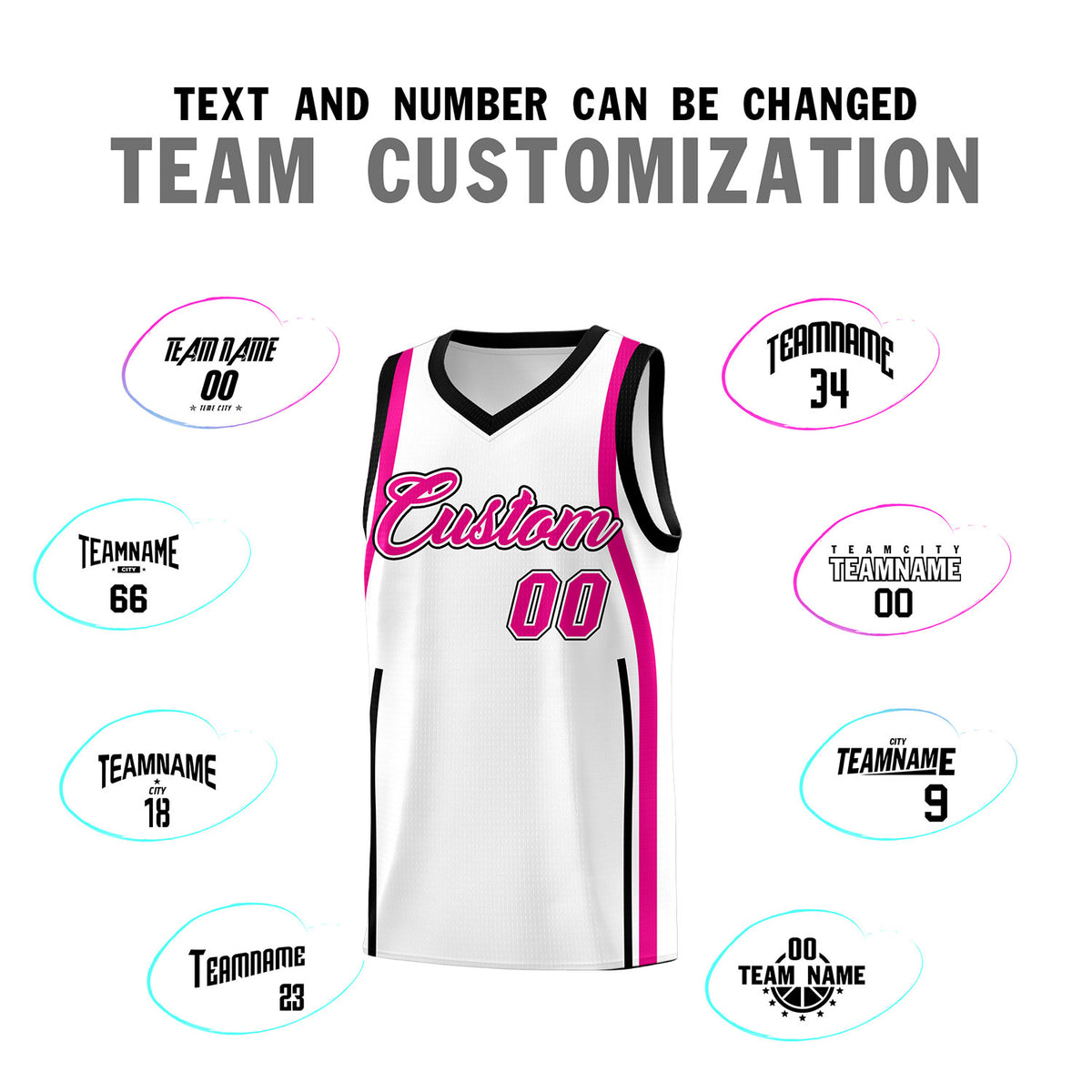 Custom White Pink-Black Ribbon Pattern Basketball Kits
