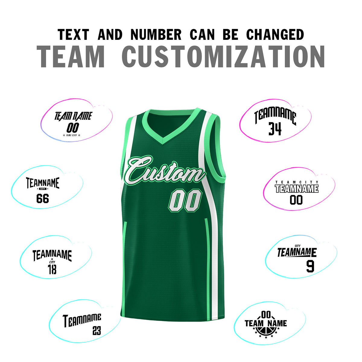 Custom Kelly Green Green-White Ribbon Pattern Basketball Kits