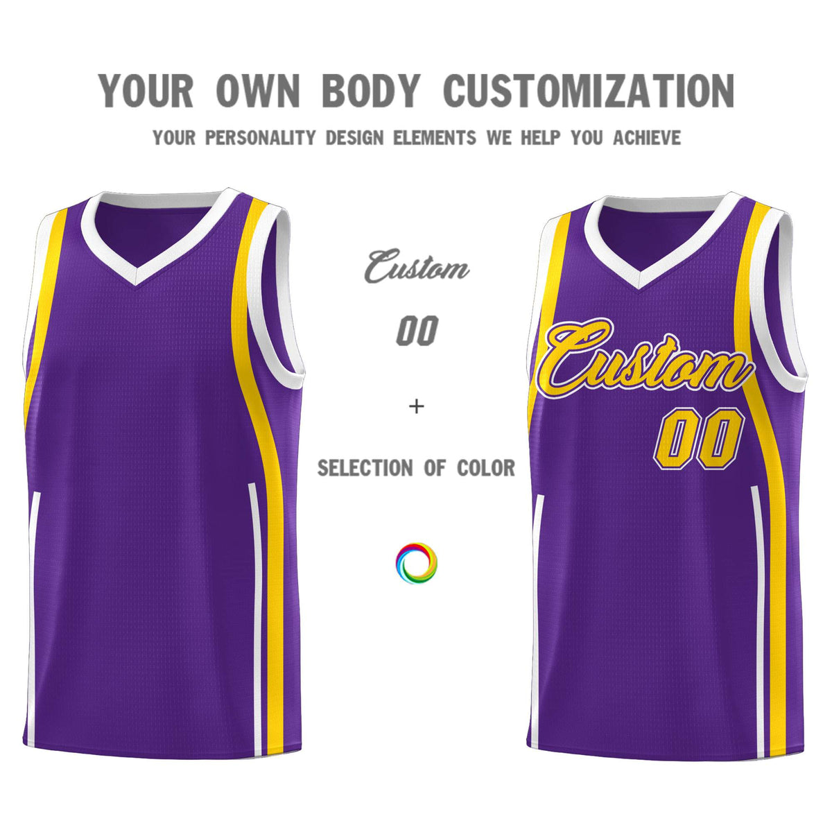 Custom Purple Gold-White Ribbon Pattern Basketball Kits