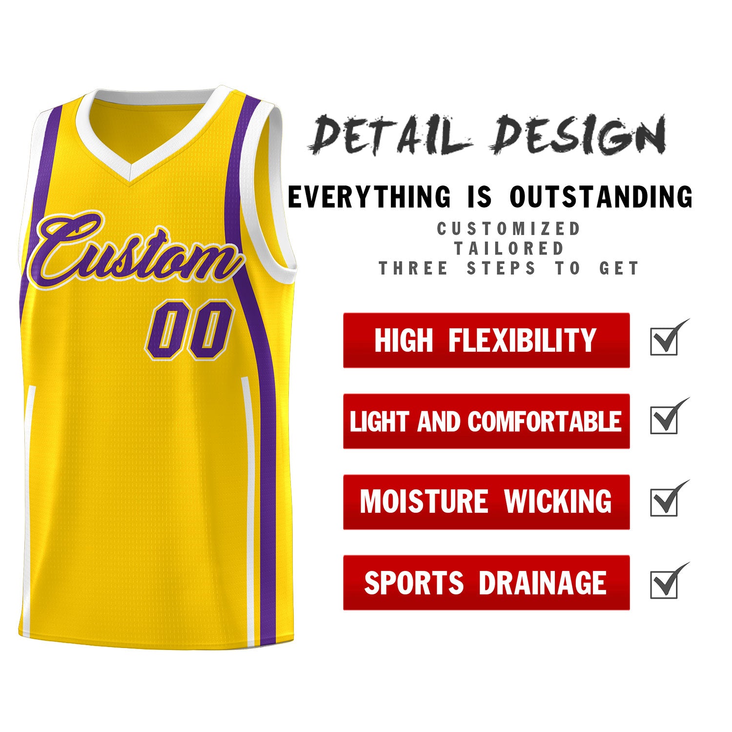 Custom Gold Purple-White Ribbon Pattern Basketball Kits