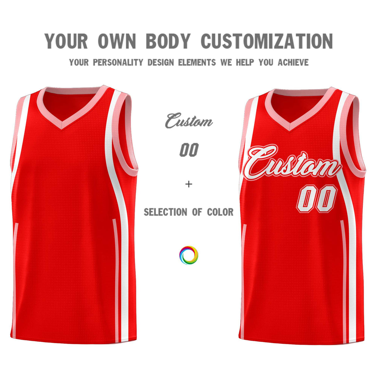 Custom Light Red Light Pink-White Ribbon Pattern Basketball Kits