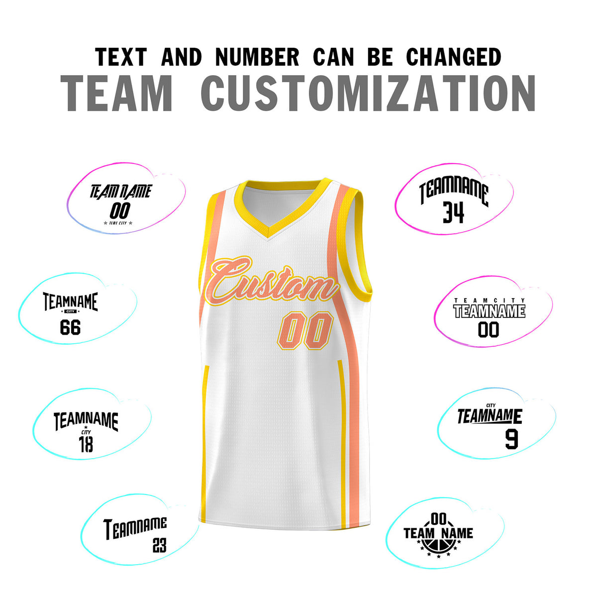 Custom White Light Orange-Gold Ribbon Pattern Basketball Kits