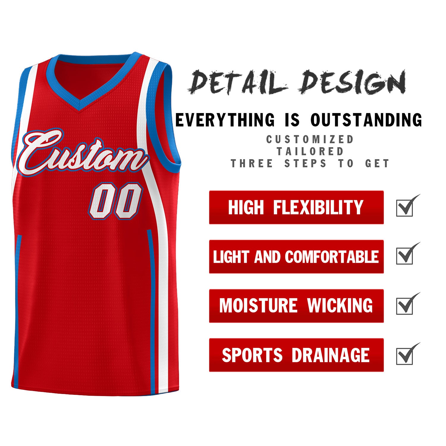 Custom Red Royal-White Ribbon Pattern Basketball Kits