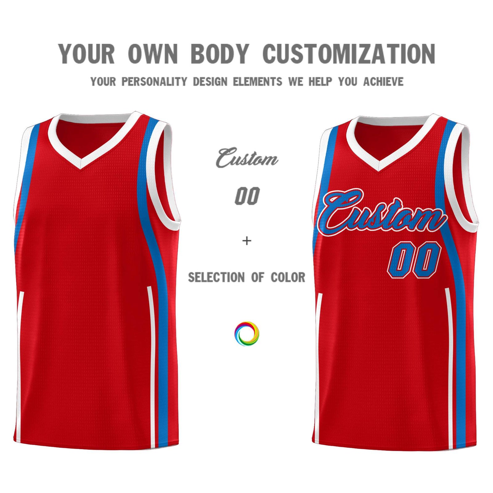 Custom Red Royal-White Ribbon Pattern Basketball Kits