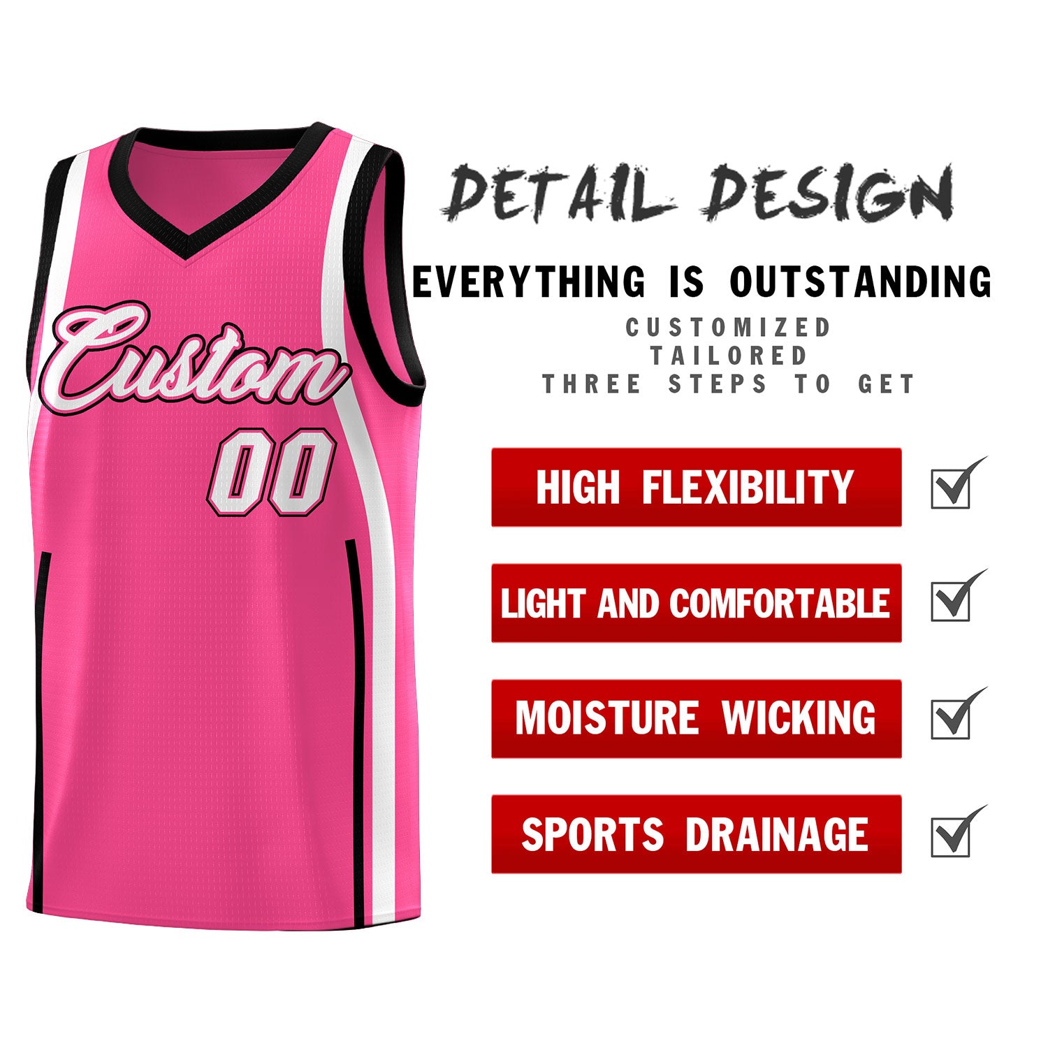 Custom Pink Black-White Ribbon Pattern Basketball Kits
