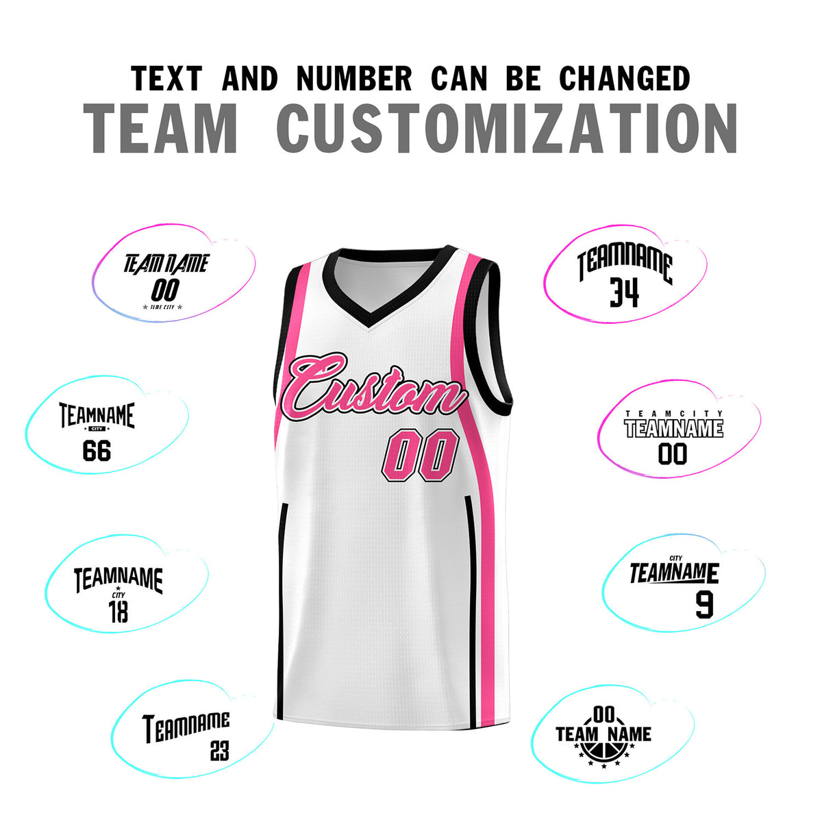 Custom White Pink-Black Ribbon Pattern Basketball Kits