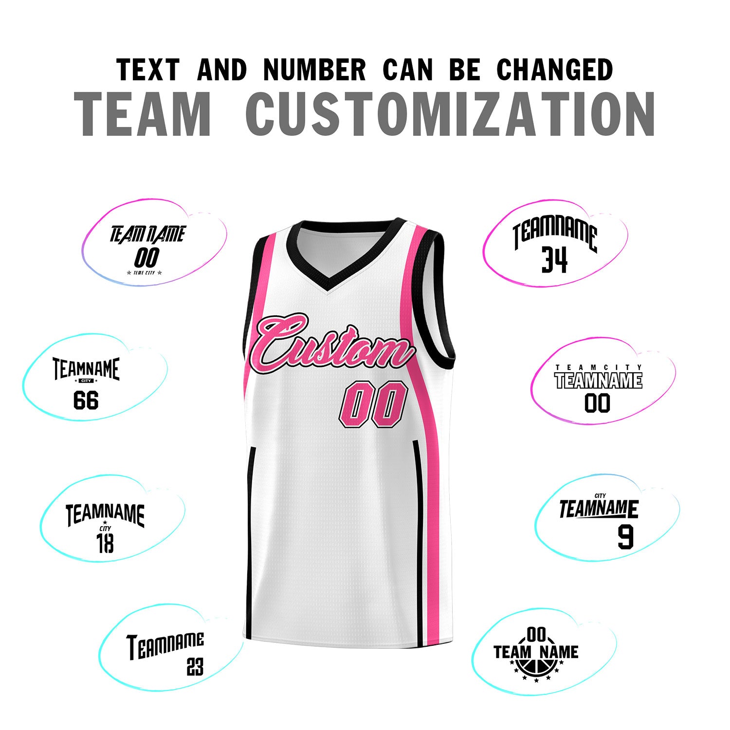 Custom White Pink-Black Ribbon Pattern Basketball Kits