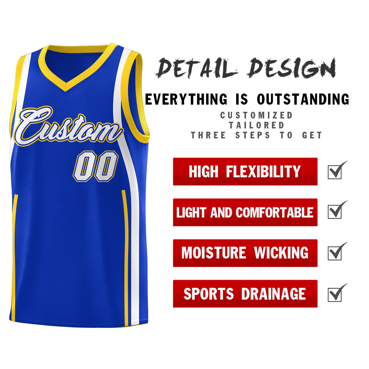 Custom Royal Gold-White Ribbon Pattern Basketball Kits