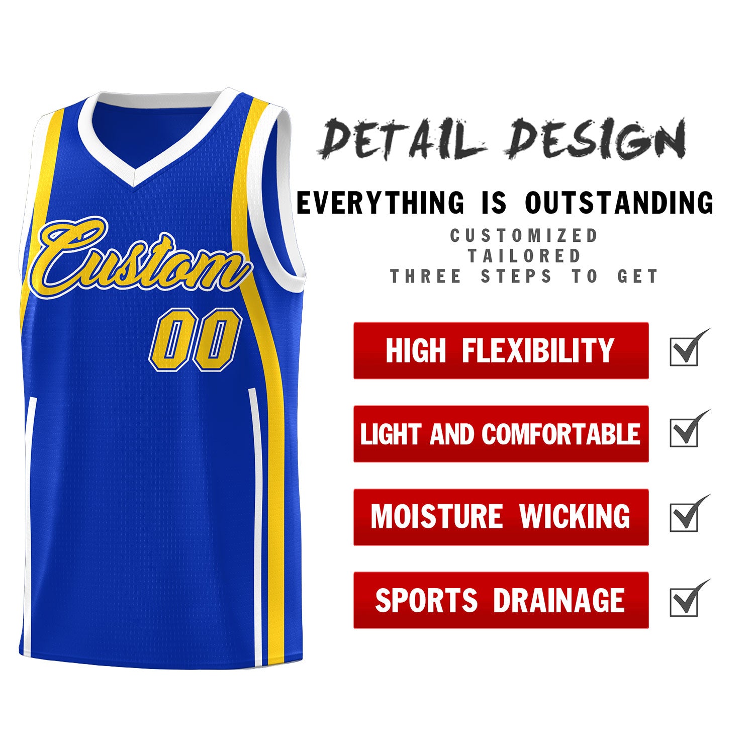 Custom Royal Gold-White Ribbon Pattern Basketball Kits