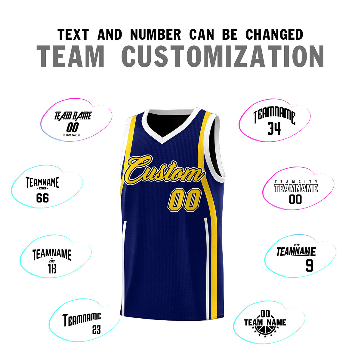 Custom Navy Gold-White Ribbon Pattern Basketball Kits